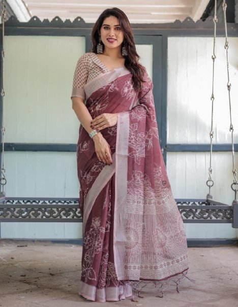 Designer Wear Linen Fabric Saree