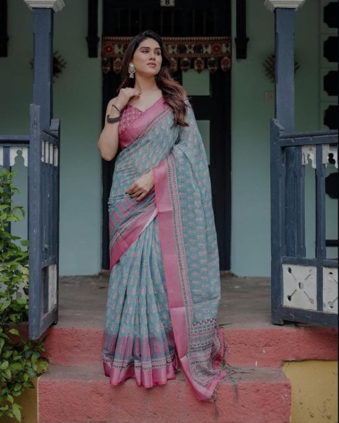 Designer Wear Linen Fabric Saree