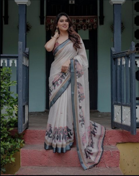 Designer Wear Linen Fabric Saree