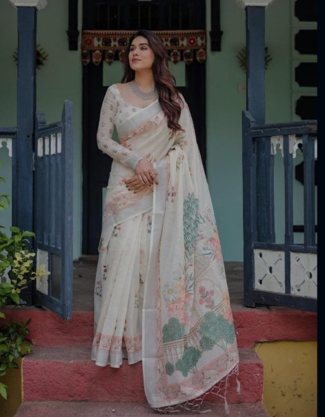 Digital Print Linen Fabric Saree