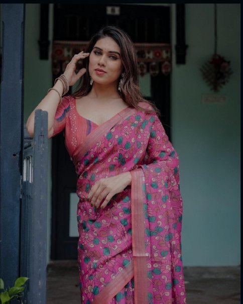 Digital Print Linen Fabric Saree