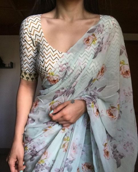 Elegant Chanderi Fabric Same Print Saree