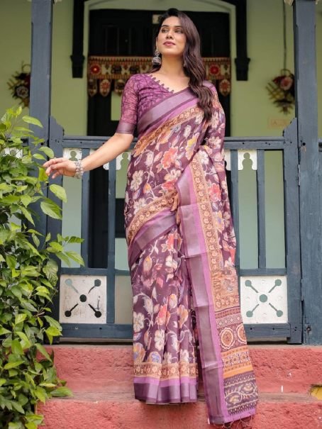 Heavy Zari Patta Linen Fabric Saree