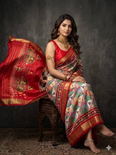 Kalamkari  Pattern Silk Fabric  Sarees