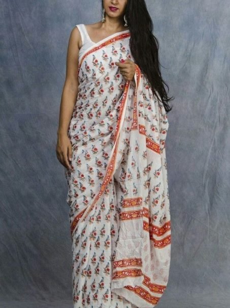 Matching Print Chanderi Fabric Saree