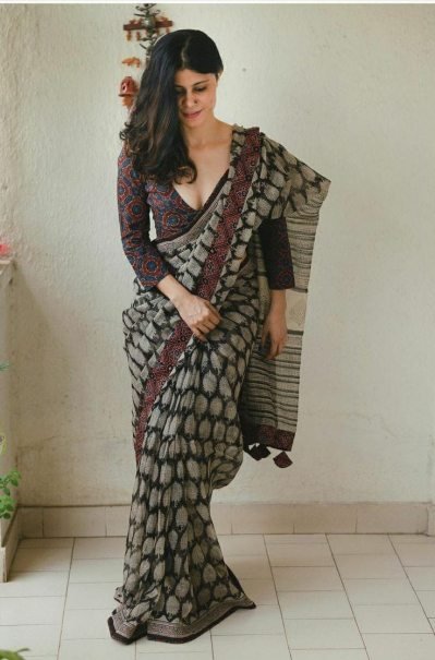 Matching Print Chanderi Fabric Saree