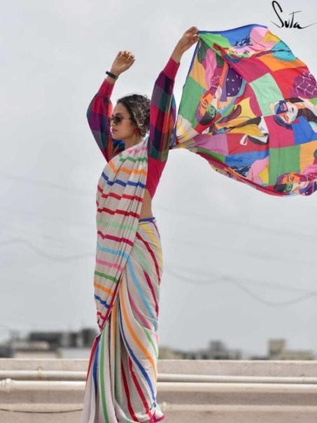 Matching Print Chanderi Fabric Saree
