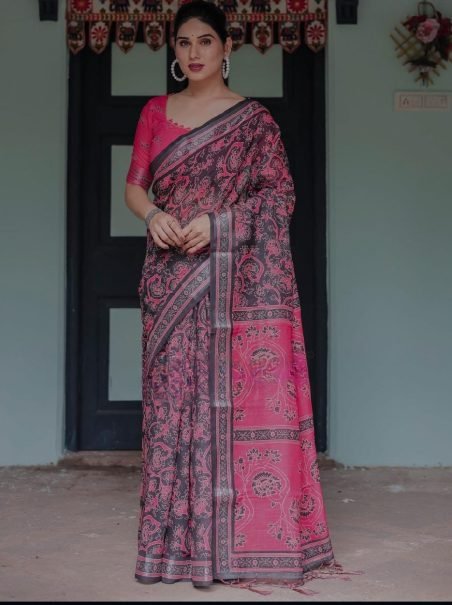 Soft Linen Fabric Zari Patta Saree