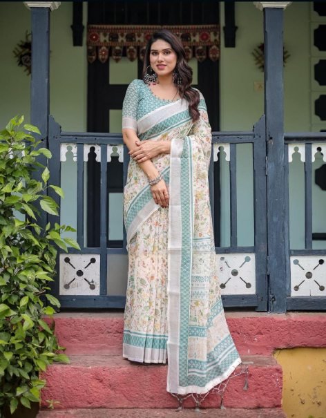 Soft Linen Fabric Zari Patta Saree